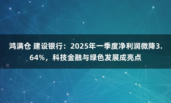 鸿满仓 建设银行：2025年一季度净利润微降3.64%，科技金融与绿色发展成亮点